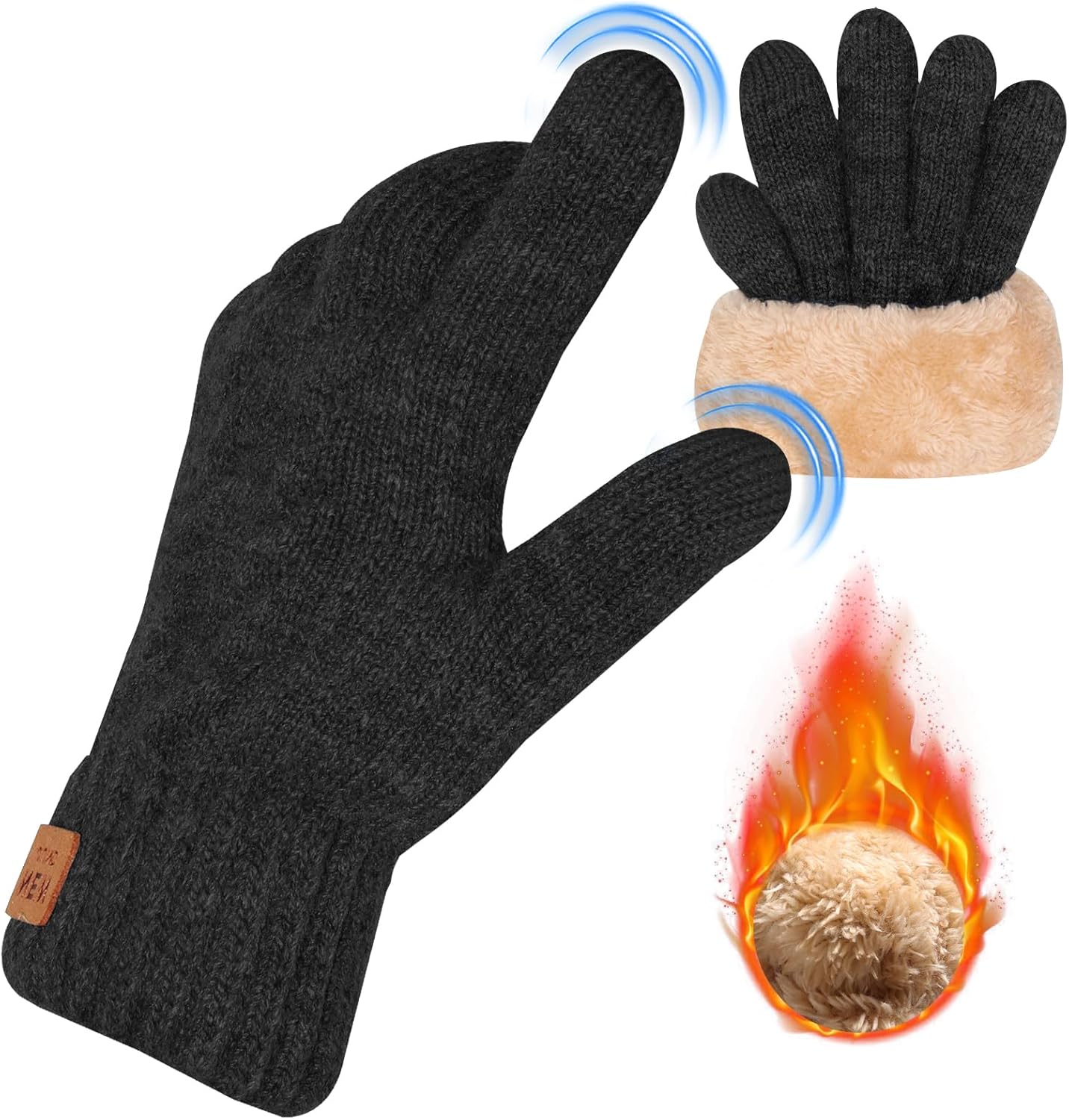Winter Thermal Gloves Men Women, Thick Knited Touch Screen Gloves Warm Fleece Lined Gloves for Driving Running