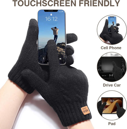 Winter Thermal Gloves Men Women, Thick Knited Touch Screen Gloves Warm Fleece Lined Gloves for Driving Running