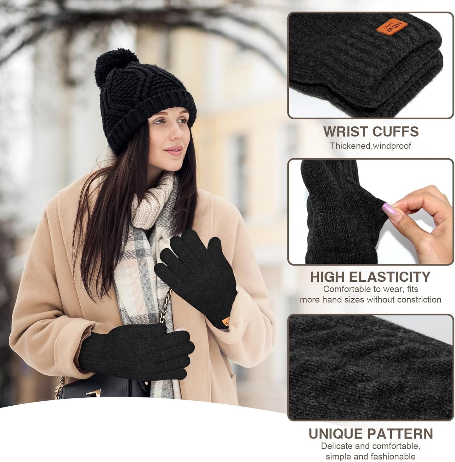 Winter Thermal Gloves Men Women, Thick Knited Touch Screen Gloves Warm Fleece Lined Gloves for Driving Running