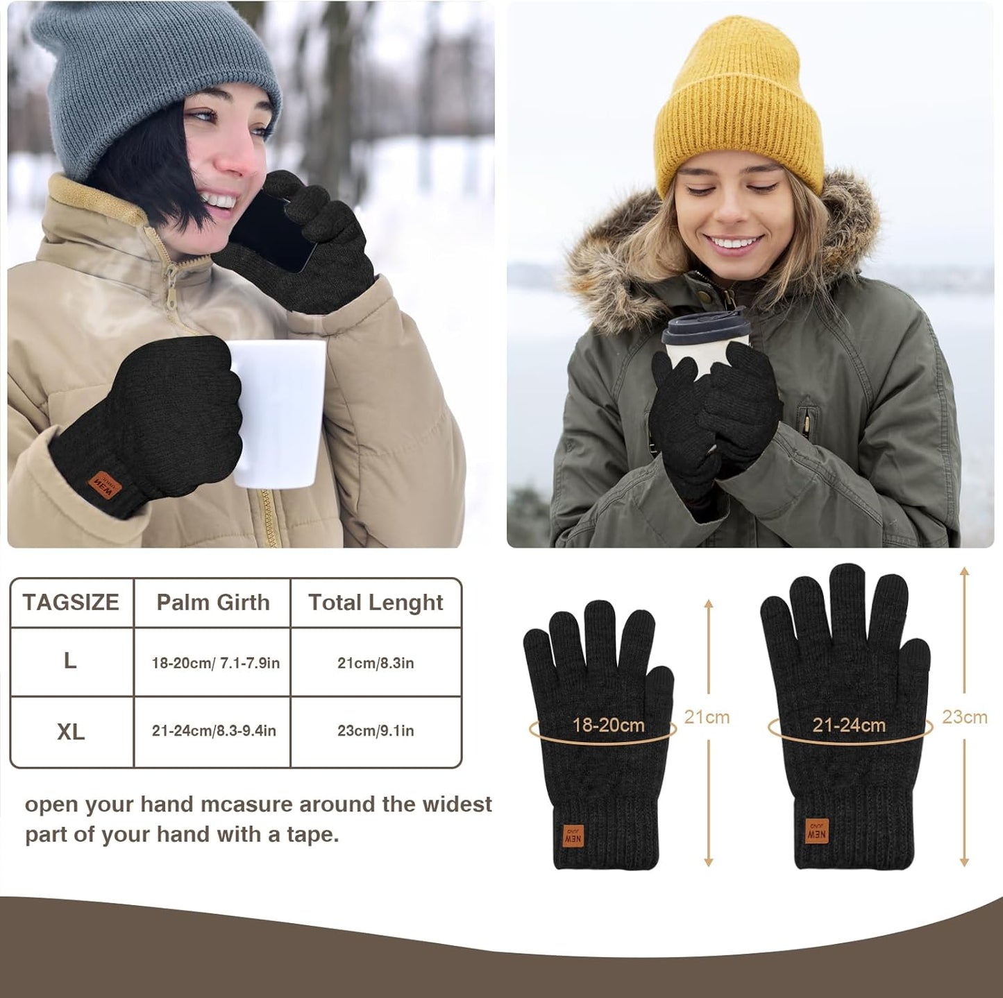 Winter Thermal Gloves Men Women, Thick Knited Touch Screen Gloves Warm Fleece Lined Gloves for Driving Running
