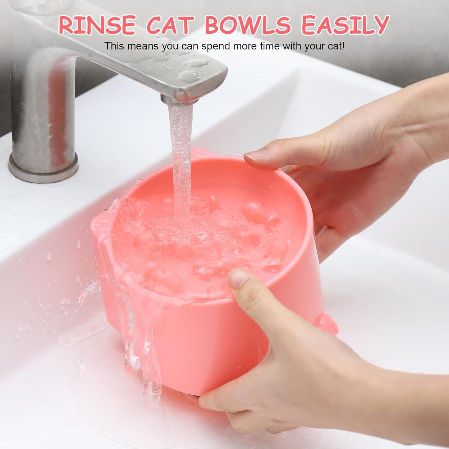 2-Pack Slow Feeder Cat Bowls, Raised Elevated Design with Anti-Slip Base & Ergonomic Neck Relief - Durable Plastic Pet Food Dishes (Pink & Green)