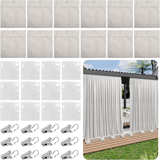 12 Pack Outdoor Curtain Weights Bag, Patio Curtain Sandbag with Sealed Bags and Clips, Reusable Drapery Weighted Bags for Home Outdoor Pergola Gazebo Front Porch (Grey)