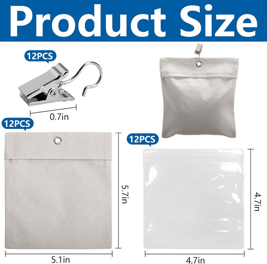 12 Pack Outdoor Curtain Weights Bag, Patio Curtain Sandbag with Sealed Bags and Clips, Reusable Drapery Weighted Bags for Home Outdoor Pergola Gazebo Front Porch (Grey)