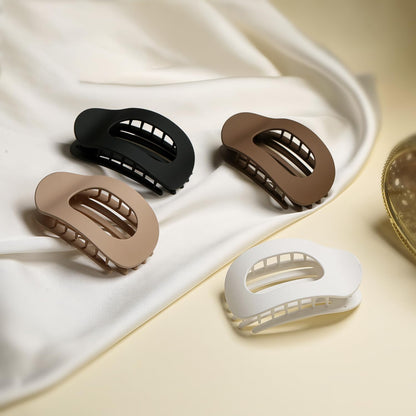 4 PCS Flat Hair Clips, Round Lay Down Claw Clips for Women Girls, French Strong Hold Hair Barrettes for Thick Thin Hair, Comfortable Curved Design - For Lying, Driving and More (Neutral Matte)