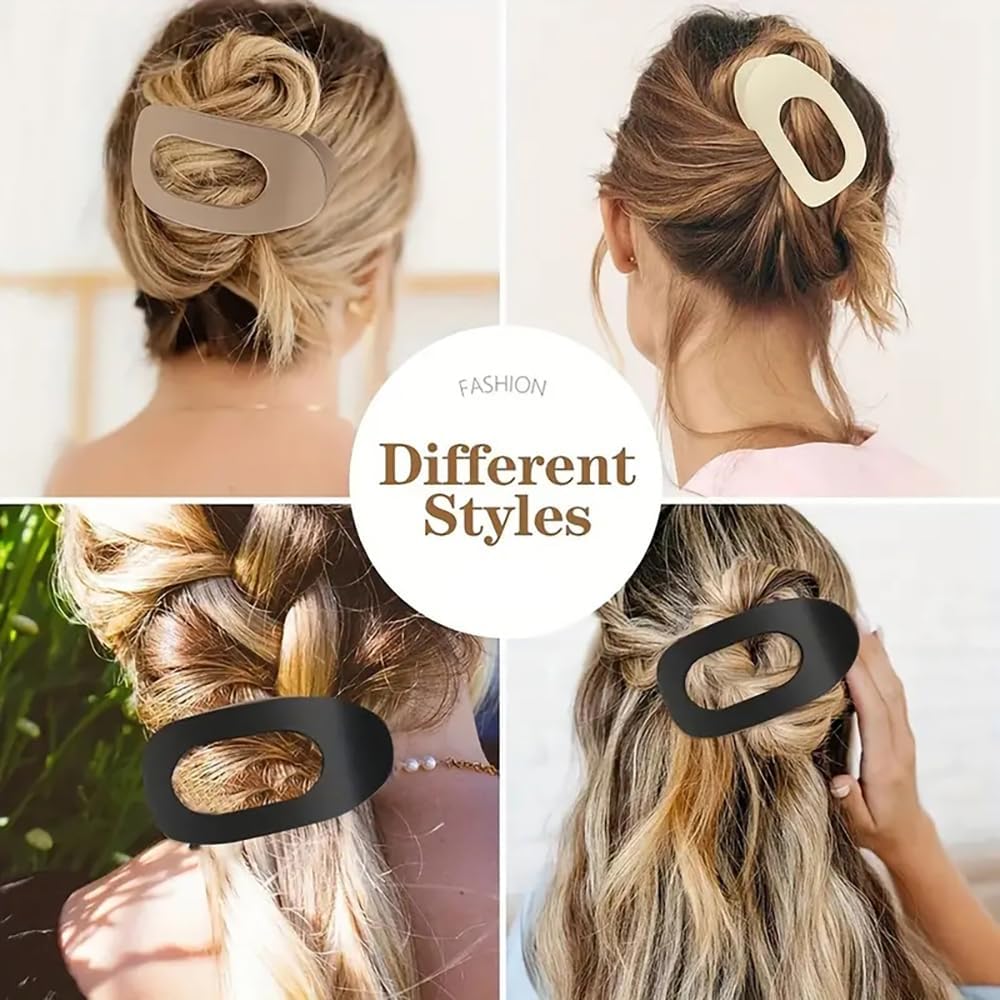 4 PCS Flat Hair Clips, Round Lay Down Claw Clips for Women Girls, French Strong Hold Hair Barrettes for Thick Thin Hair, Comfortable Curved Design - For Lying, Driving and More (Neutral Matte)