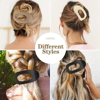 4 PCS Flat Hair Clips, Round Lay Down Claw Clips for Women Girls, French Strong Hold Hair Barrettes for Thick Thin Hair, Comfortable Curved Design - For Lying, Driving and More (Neutral Matte)