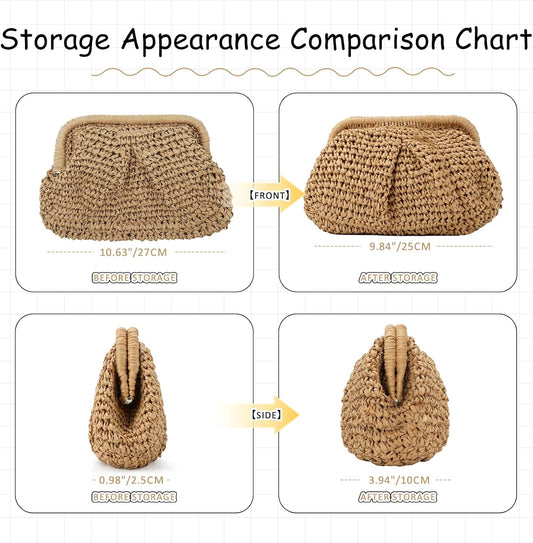 Straw Clutch Purse for Women Cloud Dumpling Pouch Straw Crossbody Shoulder Handbag Summer Beach Woven Bag