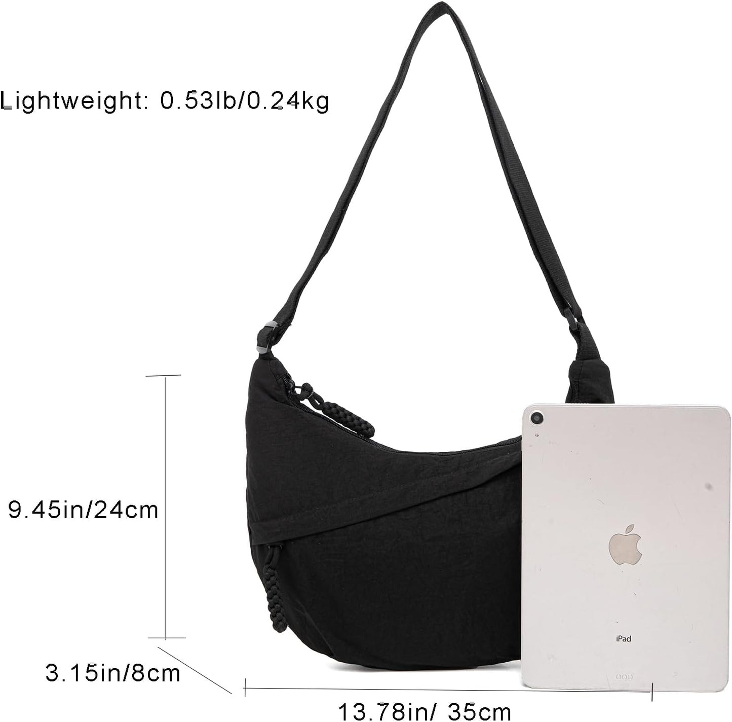 Crescent Bag for Women Men Nylon Crossbody Bags Multi-Pocket Sling Bag Roomy Hobo Bags Moon Bag Slouchy Dumpling Bag