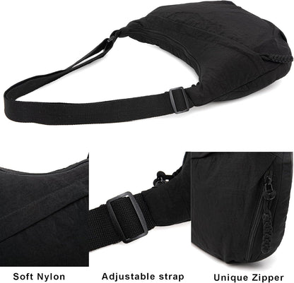 Crescent Bag for Women Men Nylon Crossbody Bags Multi-Pocket Sling Bag Roomy Hobo Bags Moon Bag Slouchy Dumpling Bag