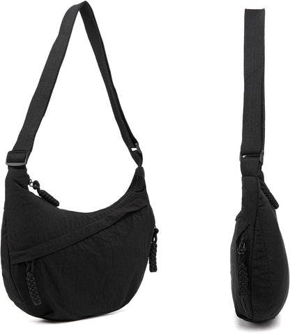 Crescent Bag for Women Men Nylon Crossbody Bags Multi-Pocket Sling Bag Roomy Hobo Bags Moon Bag Slouchy Dumpling Bag