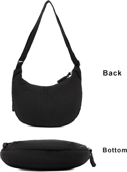 Crescent Bag for Women Men Nylon Crossbody Bags Multi-Pocket Sling Bag Roomy Hobo Bags Moon Bag Slouchy Dumpling Bag