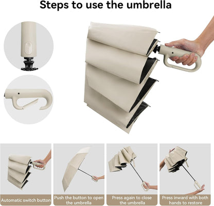 Folding & Inverted Umbrella, Outdoor Travel Umbrella, 46 Inch Portable Reverse Folding Umbrella，Windproof Folding Umbrella for Men and Women