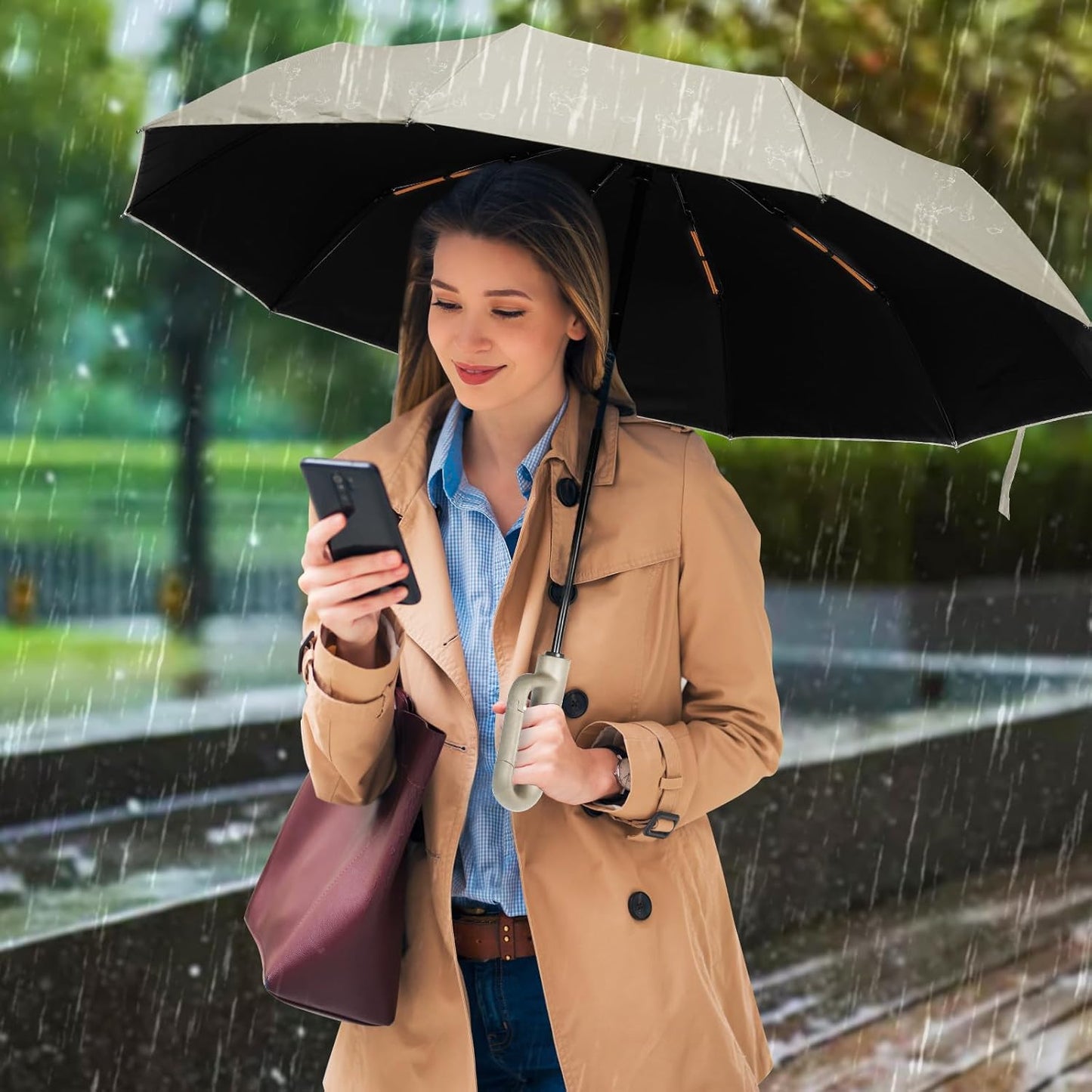 Folding & Inverted Umbrella, Outdoor Travel Umbrella, 46 Inch Portable Reverse Folding Umbrella，Windproof Folding Umbrella for Men and Women
