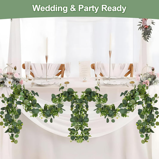 Eucalyptus Garlands, 2 Packs 5.8FT Long Faux Eucalyptus Leaves Garland Plant, Artificial Imitation Silver Dollar Eucalyptus Leaves and Vines (2)