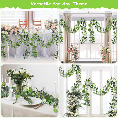4 Pack Artificial Eucalyptus Garlands for Decoration, Artificial Greenery Garland Fake Vines for Bedroom and Wedding Decor, Artificial Plants with Ivy Vines for Mantle Table Runner Home Decor