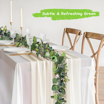4 Pack Artificial Eucalyptus Garlands for Decoration, Artificial Greenery Garland Fake Vines for Bedroom and Wedding Decor, Artificial Plants with Ivy Vines for Mantle Table Runner Home Decor