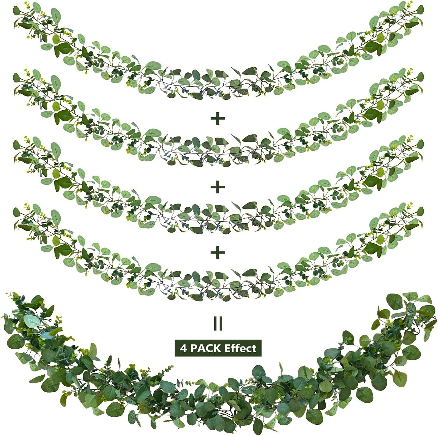 4 Pack Artificial Eucalyptus Garlands for Decoration, Artificial Greenery Garland Fake Vines for Bedroom and Wedding Decor, Artificial Plants with Ivy Vines for Mantle Table Runner Home Decor