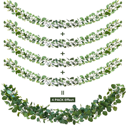 4 Pack Artificial Eucalyptus Garlands for Decoration, Artificial Greenery Garland Fake Vines for Bedroom and Wedding Decor, Artificial Plants with Ivy Vines for Mantle Table Runner Home Decor