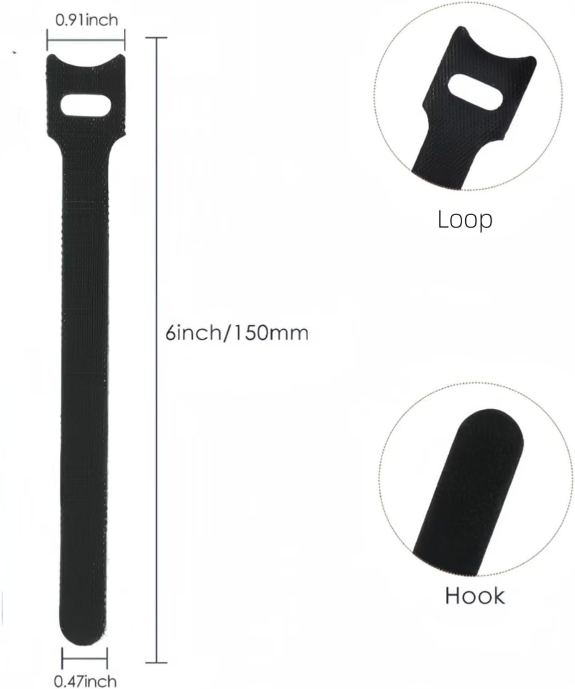100 PCS 6 Inches Reusable Cable Ties, Adjustable Wire Ties, Cable Organizer, Cord Wrap and Hook Loop Cords Management for Organizing Home, Office, Data Centers（Black）