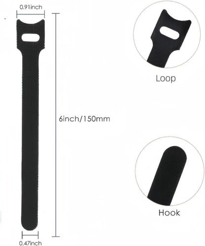 100 PCS 6 Inches Reusable Cable Ties, Adjustable Wire Ties, Cable Organizer, Cord Wrap and Hook Loop Cords Management for Organizing Home, Office, Data Centers（Black）