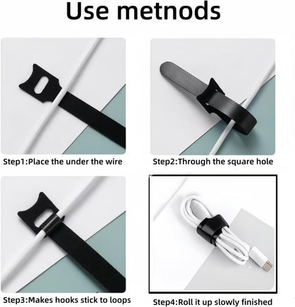 100 PCS 6 Inches Reusable Cable Ties, Adjustable Wire Ties, Cable Organizer, Cord Wrap and Hook Loop Cords Management for Organizing Home, Office, Data Centers（Black）