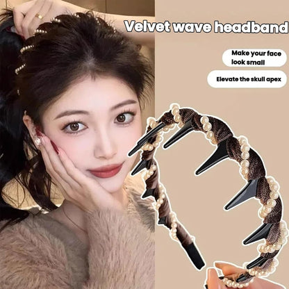 Vintage High Cranium Artificial Pearl Hairband, Wide Beaded Bling Pearl Headband with Teeth Hoop, Non Slip Head Bands for Women's Hair, Elegant Beaded Headband Wedding Hair Accessories(Set5)