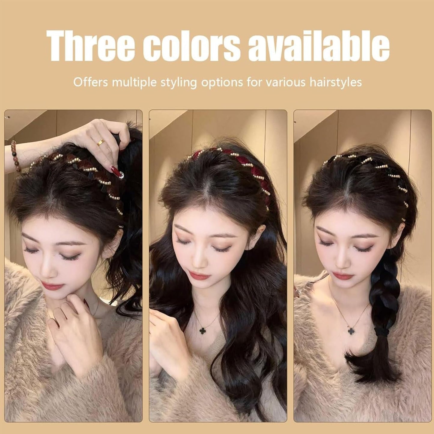 Vintage High Cranium Artificial Pearl Hairband, Wide Beaded Bling Pearl Headband with Teeth Hoop, Non Slip Head Bands for Women's Hair, Elegant Beaded Headband Wedding Hair Accessories(Set5)