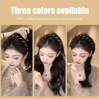 Vintage High Cranium Artificial Pearl Hairband, Wide Beaded Bling Pearl Headband with Teeth Hoop, Non Slip Head Bands for Women's Hair, Elegant Beaded Headband Wedding Hair Accessories(Set5)