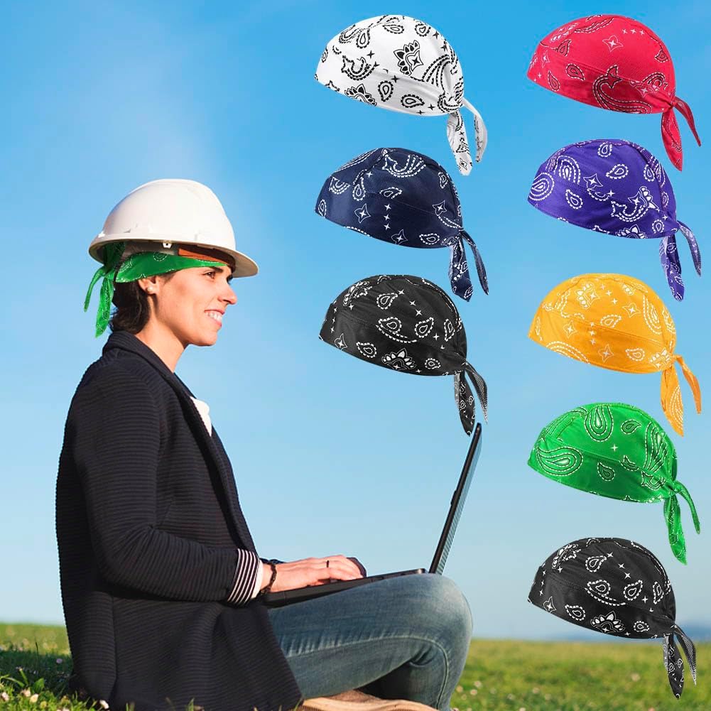 8Pcs Do Rag Skull Cap Bandana Hat Doo Rags Beanie Cooling Sweat Wicking Head Wraps Cycling Helmet Liner