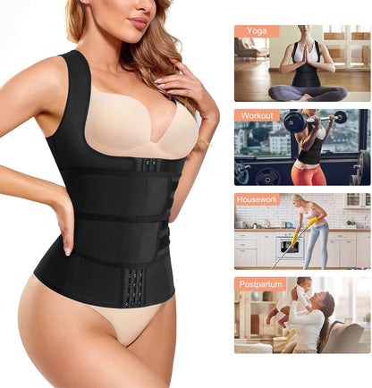 Women's Waist Trainer Vest Corset Belt with -Layer Compression, Steel Bones, U-Shape Design for Abdominal Support, Back Support, Posture Improvement, Hourglass Figure Sculpting