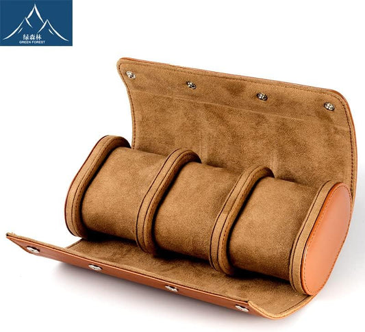 Premium Leather Mechanical Watch Storage Box - 3 Slot Dustproof Travel Case for Home Use, Brown
