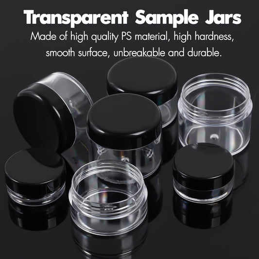 10 Pieces Small Travel Containers, 3/5/10/15/20 Gram Size for Creams, Sample With Screw Lids, 12Pcs Labels/2Pcs Mini Spatulas, Plastic Makeup (Black)