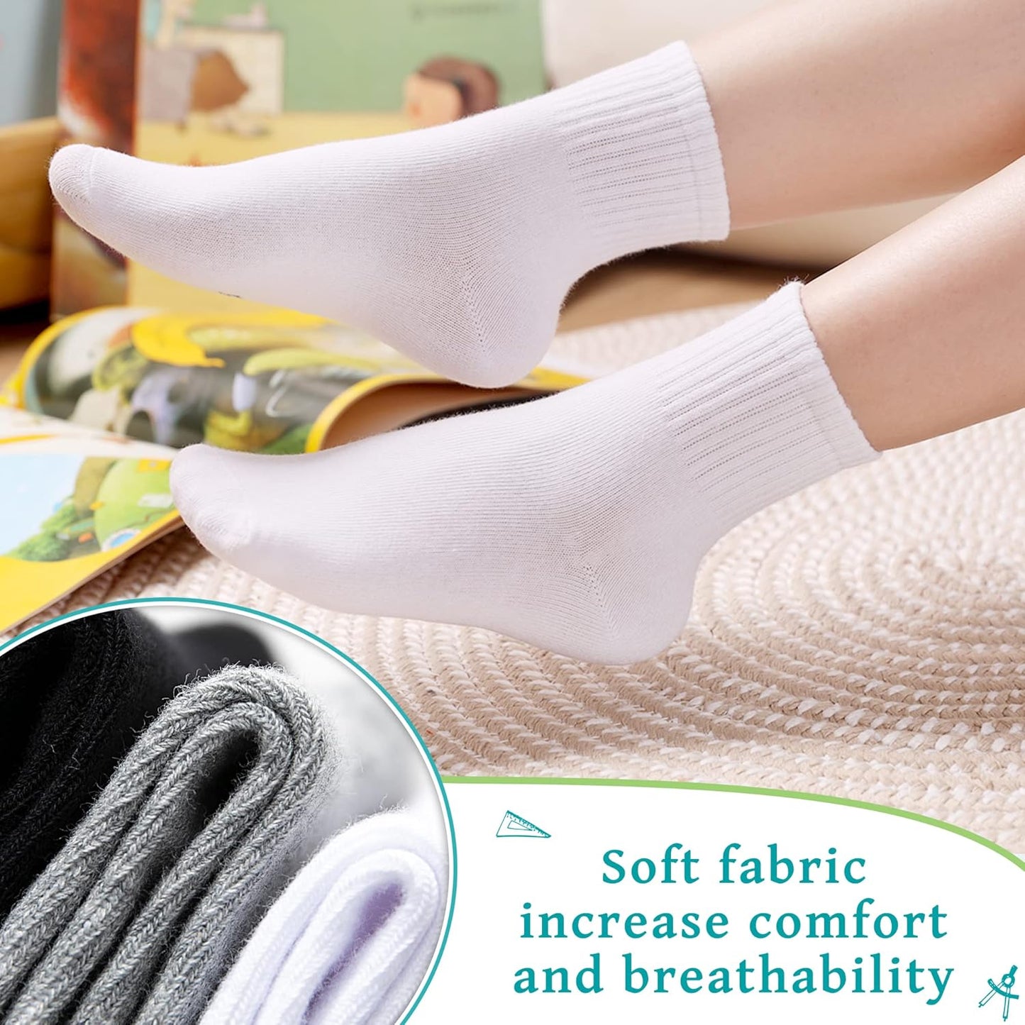 Kids Athletic Crew Socks Boys Girls Cotton School Uniform Casual Basic Socks 6 Pairs