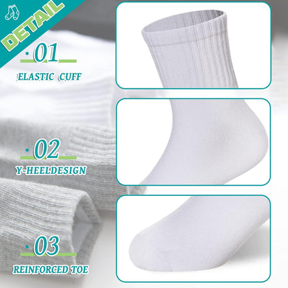 Kids Athletic Crew Socks Boys Girls Cotton School Uniform Casual Basic Socks 6 Pairs