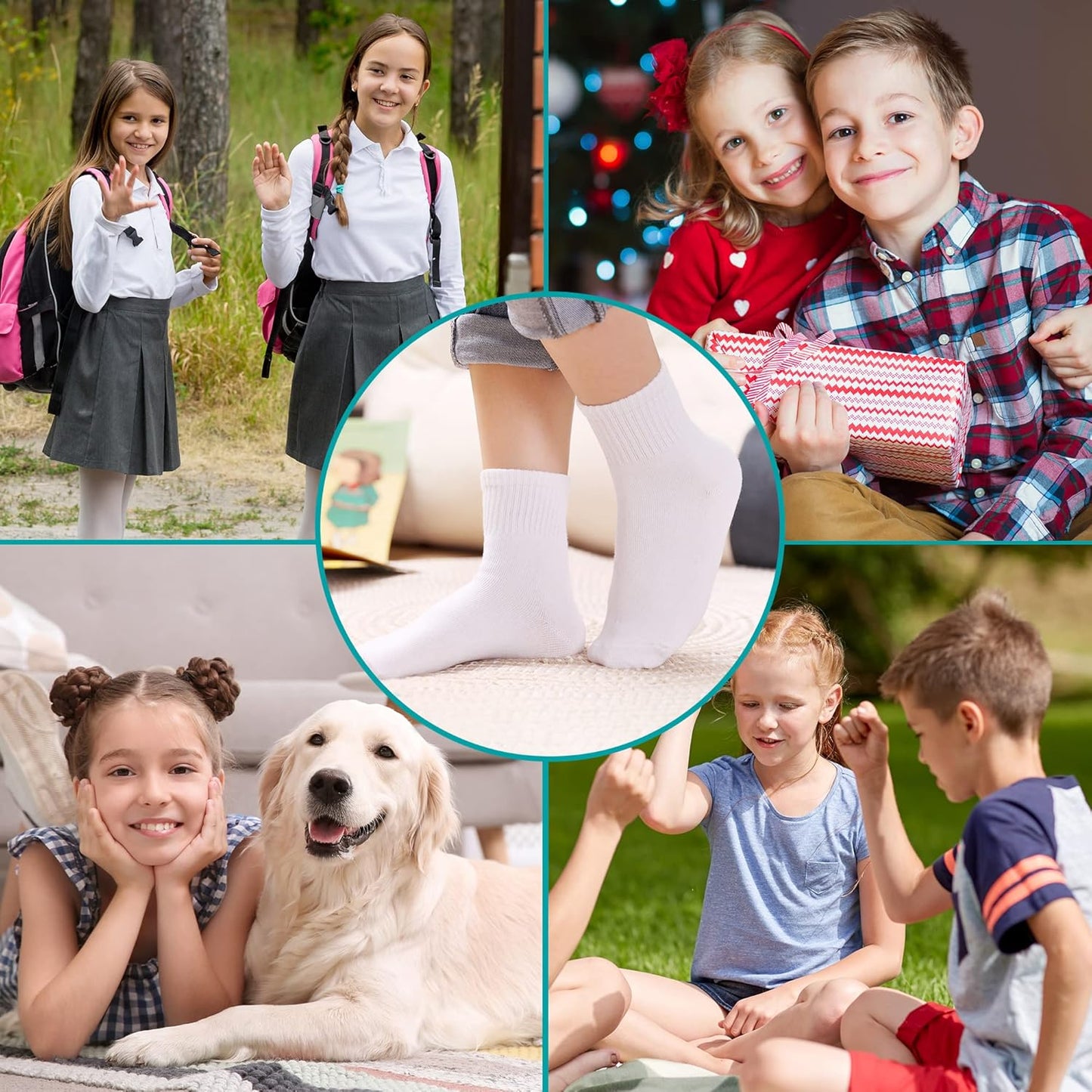 Kids Athletic Crew Socks Boys Girls Cotton School Uniform Casual Basic Socks 6 Pairs