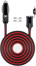 12V/24V 16AWG Heavy Duty Cigarette Lighter Extension Cable 13FT, 156W/15A Male Plug to Female Socket Adapter Extension Cord with LED Lights (Built-in 15A Fuse & 2 * 15A Spare Fuse)
