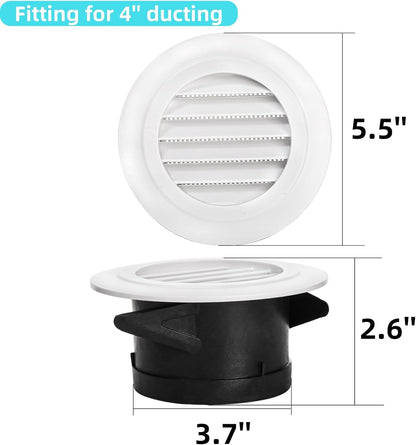 8 Pack Air Vent Round, 4 Inch Air Soffit Vent, ABS Louver Vent Cover with Built-in Fly Screen Mesh, Ceiling Louver Grille Cover for Garage, Bathroom, Kitchen, Office, Home Ventilation