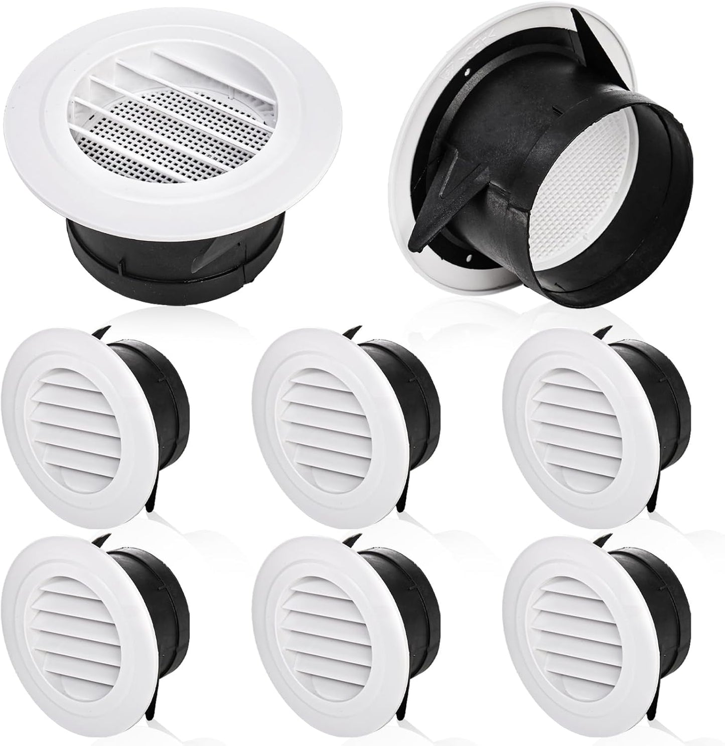 8 Pack Air Vent Round, 4 Inch Air Soffit Vent, ABS Louver Vent Cover with Built-in Fly Screen Mesh, Ceiling Louver Grille Cover for Garage, Bathroom, Kitchen, Office, Home Ventilation
