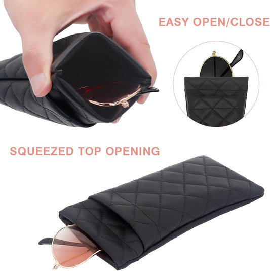 2 Pcs Double Glasses Case, PU Leather Double Eyeglass Case Large Squeeze Top Portable Sunglass Case For Women Men