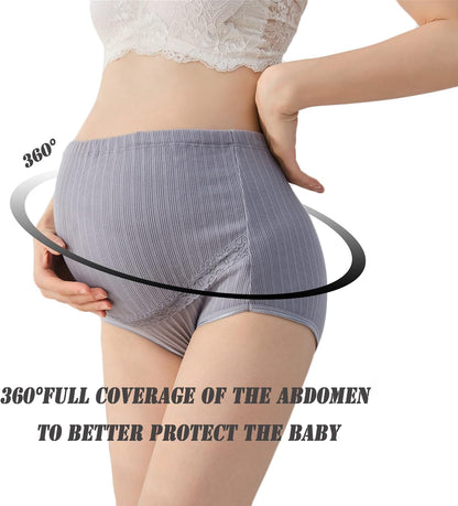 Maternity Cotton Underwear High Waist Adjustable Pregnancy Seamless Soft Hipster Panties Over Bump 4-Pack