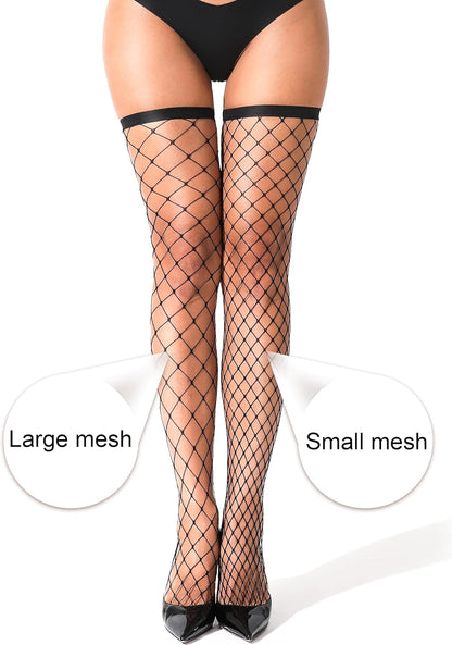 2 Pairs Fishnet Thigh High Stockings Sparkle Fish Nets for Women Sexy Pantyhose, Rhinestone Fishnets Stockings