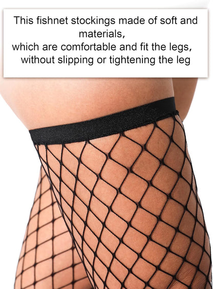 2 Pairs Fishnet Thigh High Stockings Sparkle Fish Nets for Women Sexy Pantyhose, Rhinestone Fishnets Stockings