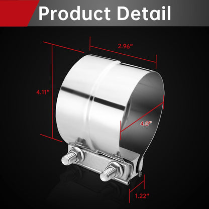 4.0 inch Lap Joint Exhaust Clamp 304 Stainless Steel Material For Exhaust Pipes, Muffler Ends and Exhaust System Connection 2PCS