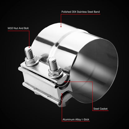 4.0 inch Lap Joint Exhaust Clamp 304 Stainless Steel Material For Exhaust Pipes, Muffler Ends and Exhaust System Connection 2PCS