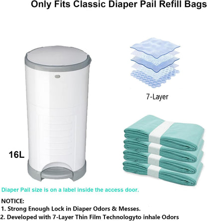 4 Pack Nappy Bin Refill Bags, Compatible with Dekor Classic Diaper Pail Refill Bags, Durable Diaper Pail Refills, Baby Diaper Bin Bag Liner Pails, Holds up to 1280 Diapers (4 Pack)