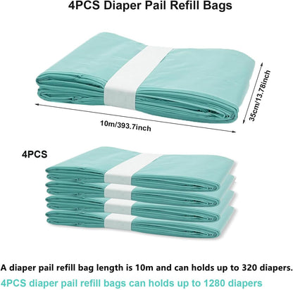 4 Pack Nappy Bin Refill Bags, Compatible with Dekor Classic Diaper Pail Refill Bags, Durable Diaper Pail Refills, Baby Diaper Bin Bag Liner Pails, Holds up to 1280 Diapers (4 Pack)