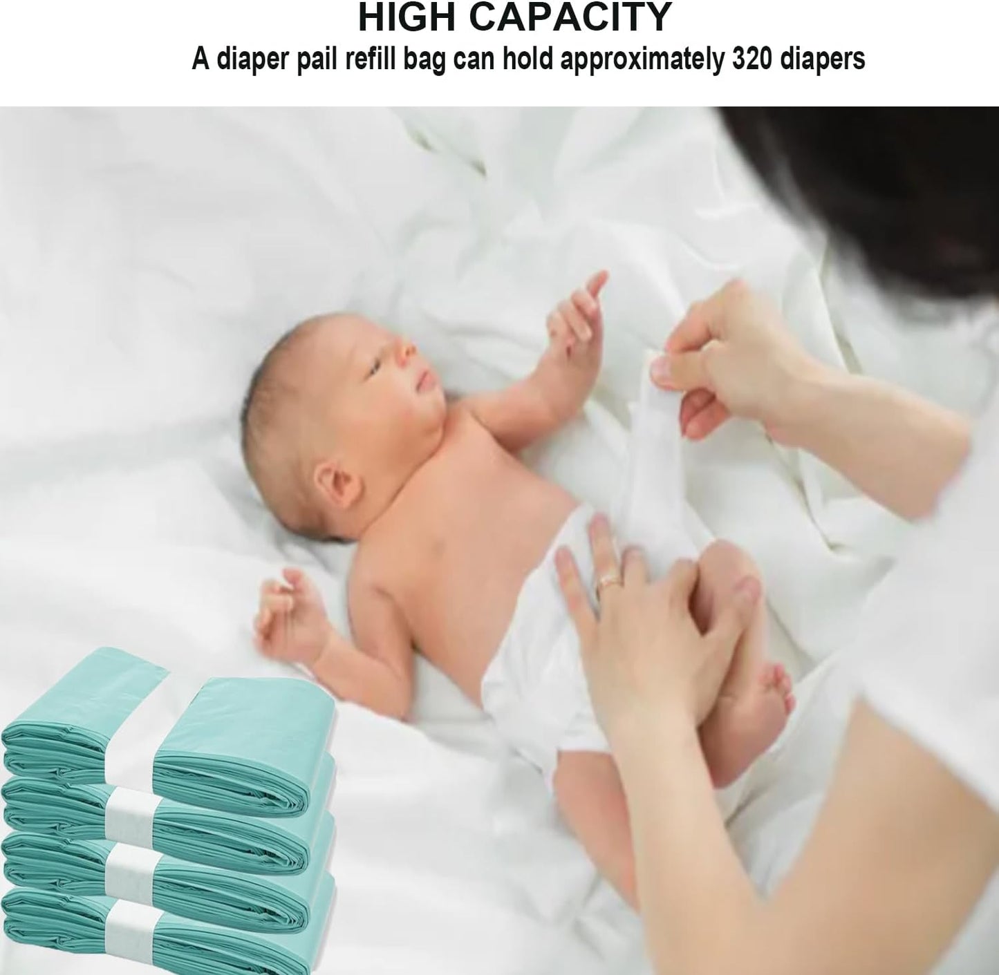 4 Pack Nappy Bin Refill Bags, Compatible with Dekor Classic Diaper Pail Refill Bags, Durable Diaper Pail Refills, Baby Diaper Bin Bag Liner Pails, Holds up to 1280 Diapers (4 Pack)