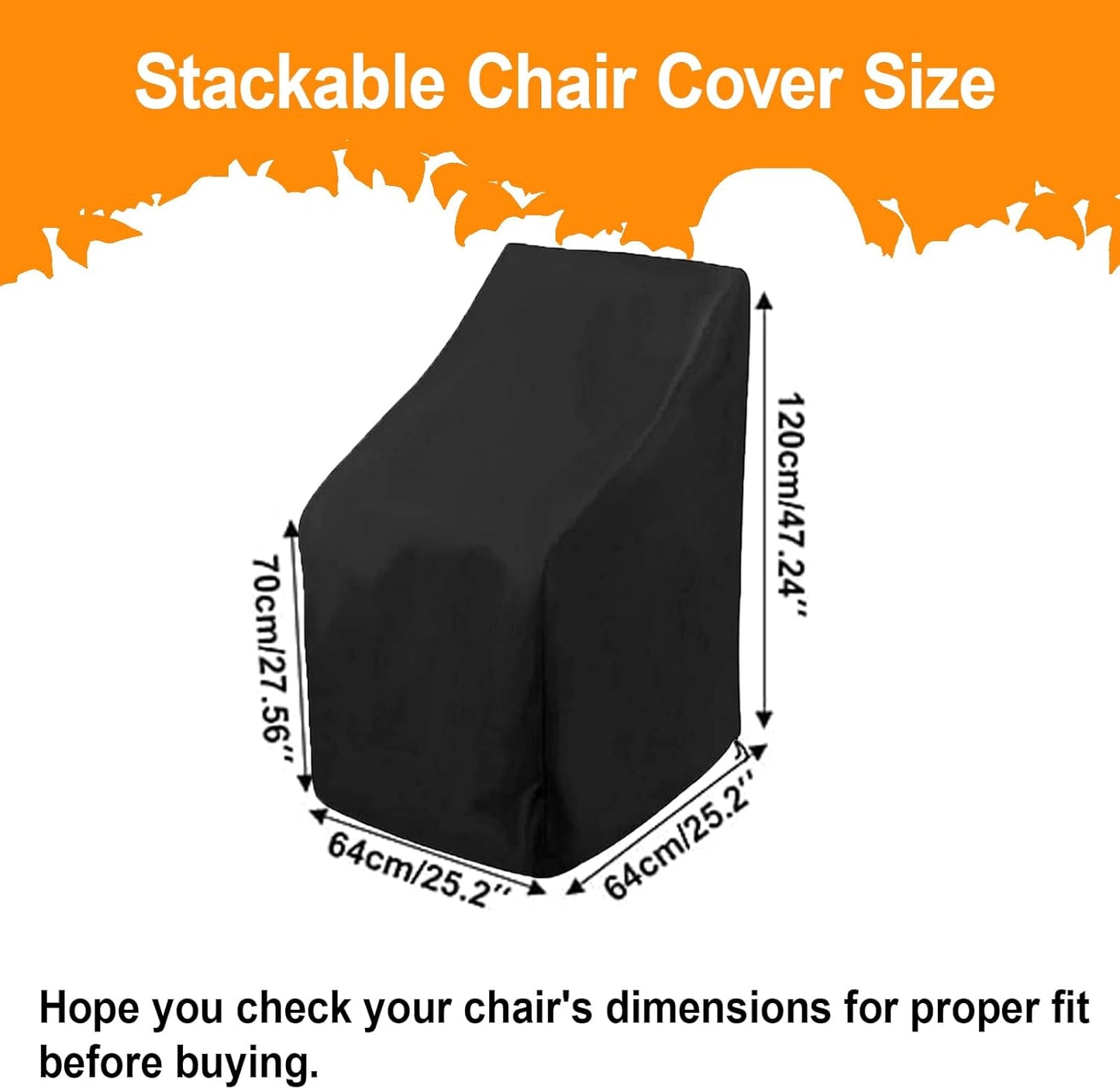 Waterproof Stacking Chair Covers for Outdoor Furniture, All-Weather Heavy-Duty 210D Oxford Fabric, Fits 25"x25"x47" Patio Chairs (Black, 1 PC)