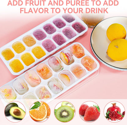 Ice Cube Tray,14 Ice Cube Molds with Lids, 2 Pack Silicone Ice Tray, Stackable Ice Cube Molds for Chilling Drinks, Whiskeys, Cocktails, Easy to Use (Pink)