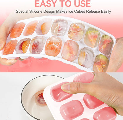 Ice Cube Tray,14 Ice Cube Molds with Lids, 2 Pack Silicone Ice Tray, Stackable Ice Cube Molds for Chilling Drinks, Whiskeys, Cocktails, Easy to Use (Pink)